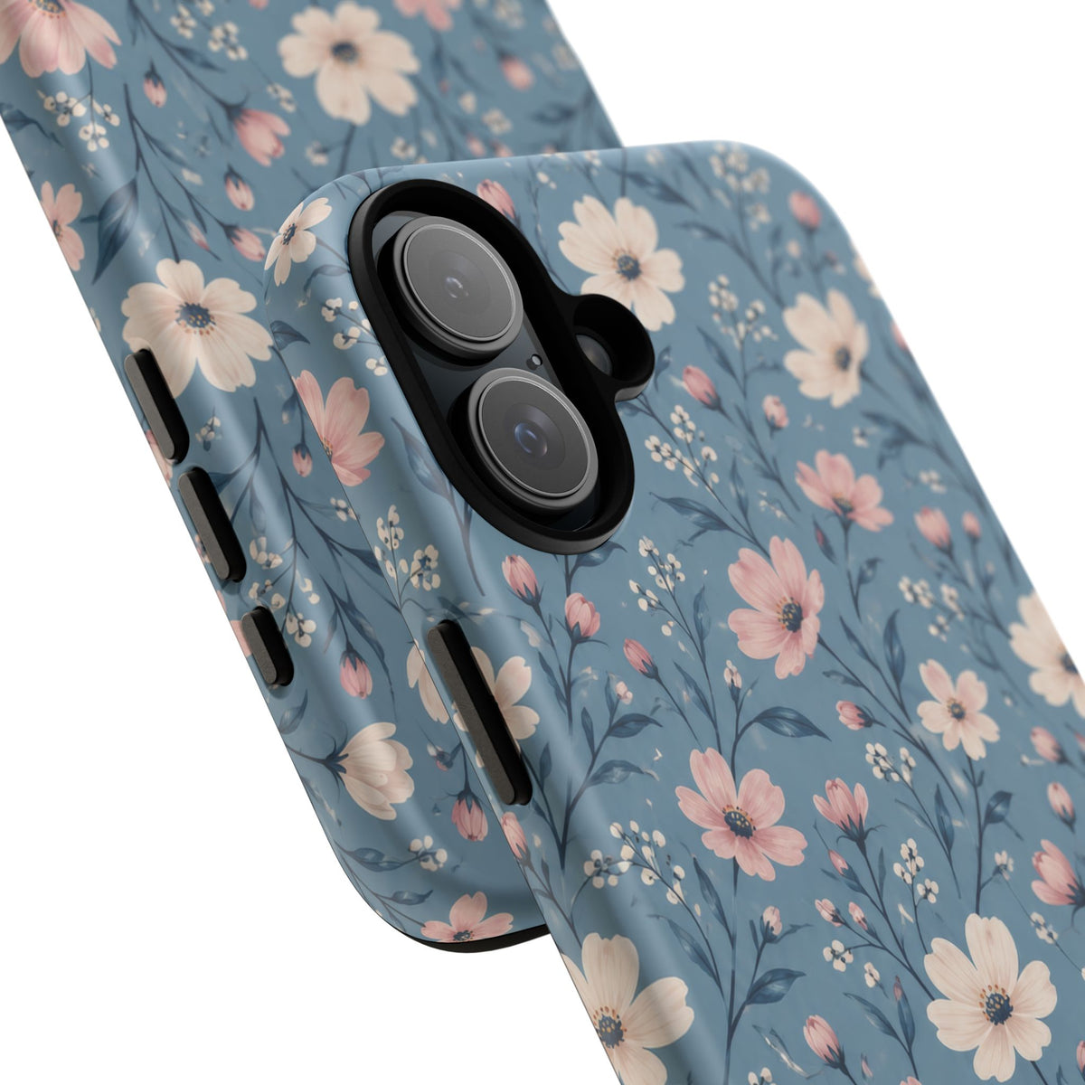 Blue Meadow iPhone Tough Case | Pink & Ivory Floral on Blue