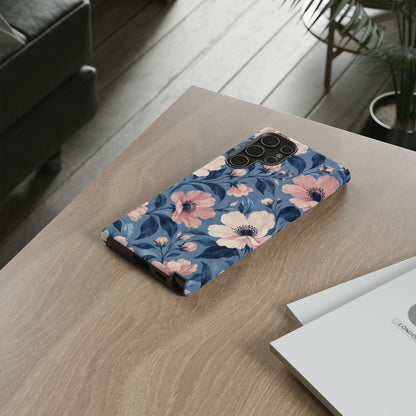 Dusk Blossom Samsung Galaxy Tough Case | Pink & Ivory Floral on Blue