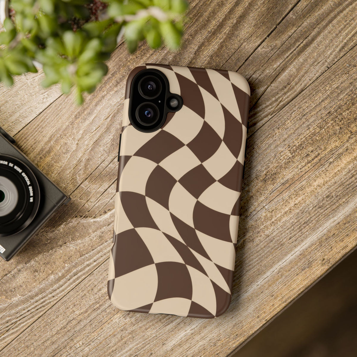 Espresso Wave iPhone Tough Case | brown checkerboard