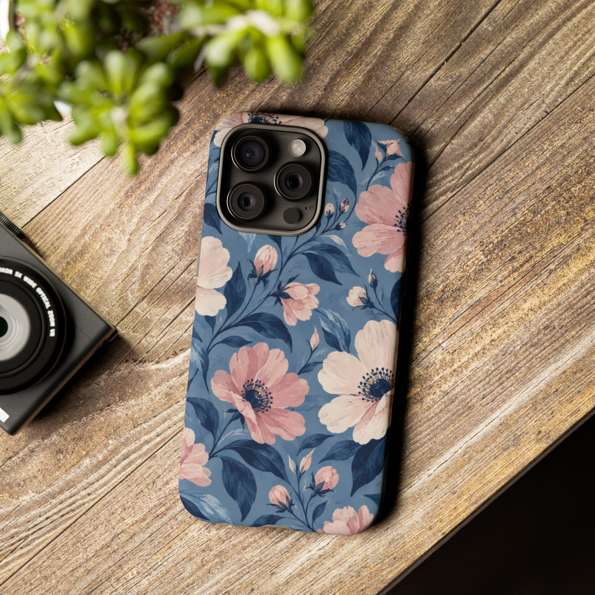 Dusk Blossom iPhone Tough Case | Pink & Ivory Floral on Blue