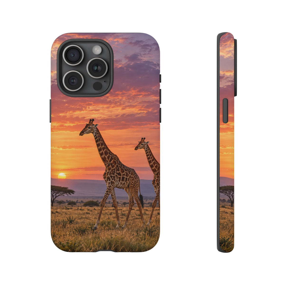Giraffes in Rose Light iPhone Tough Case | giraffe landscape