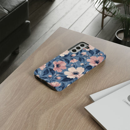 Dusk Blossom Samsung Galaxy Tough Case | Pink & Ivory Floral on Blue