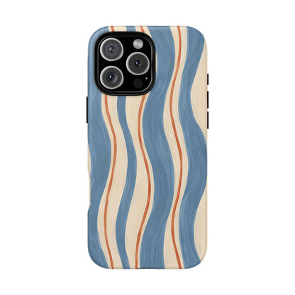 Blue Wavy Stripe iPhone Tough Case | Riviera Ribbons