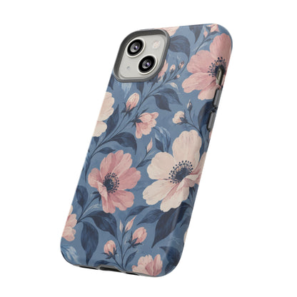 Dusk Blossom iPhone Tough Case | Pink & Ivory Floral on Blue