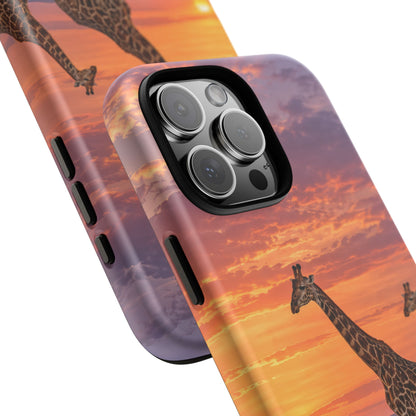 Giraffes in Rose Light iPhone Tough Case | giraffe landscape