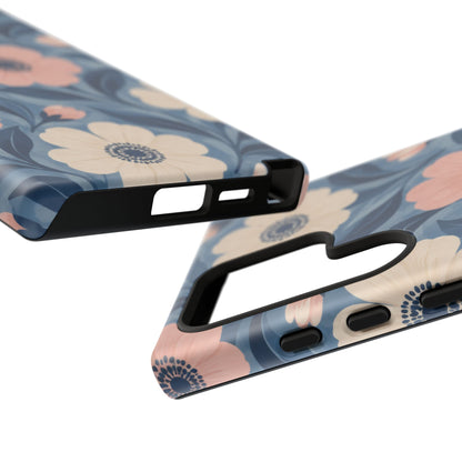 Petal Mosaic Samsung Galaxy Tough Case | Pink & Ivory Floral on Blue