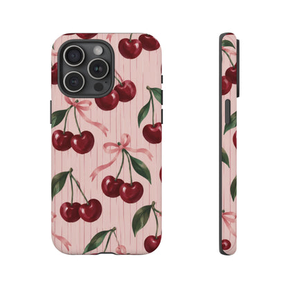 Cherry Ribbon iPhone Tough Case | cherry print