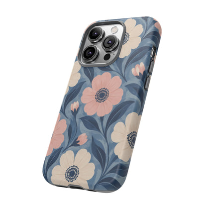 Petal Mosaic iPhone Tough Case | Pink & Ivory Floral on Blue