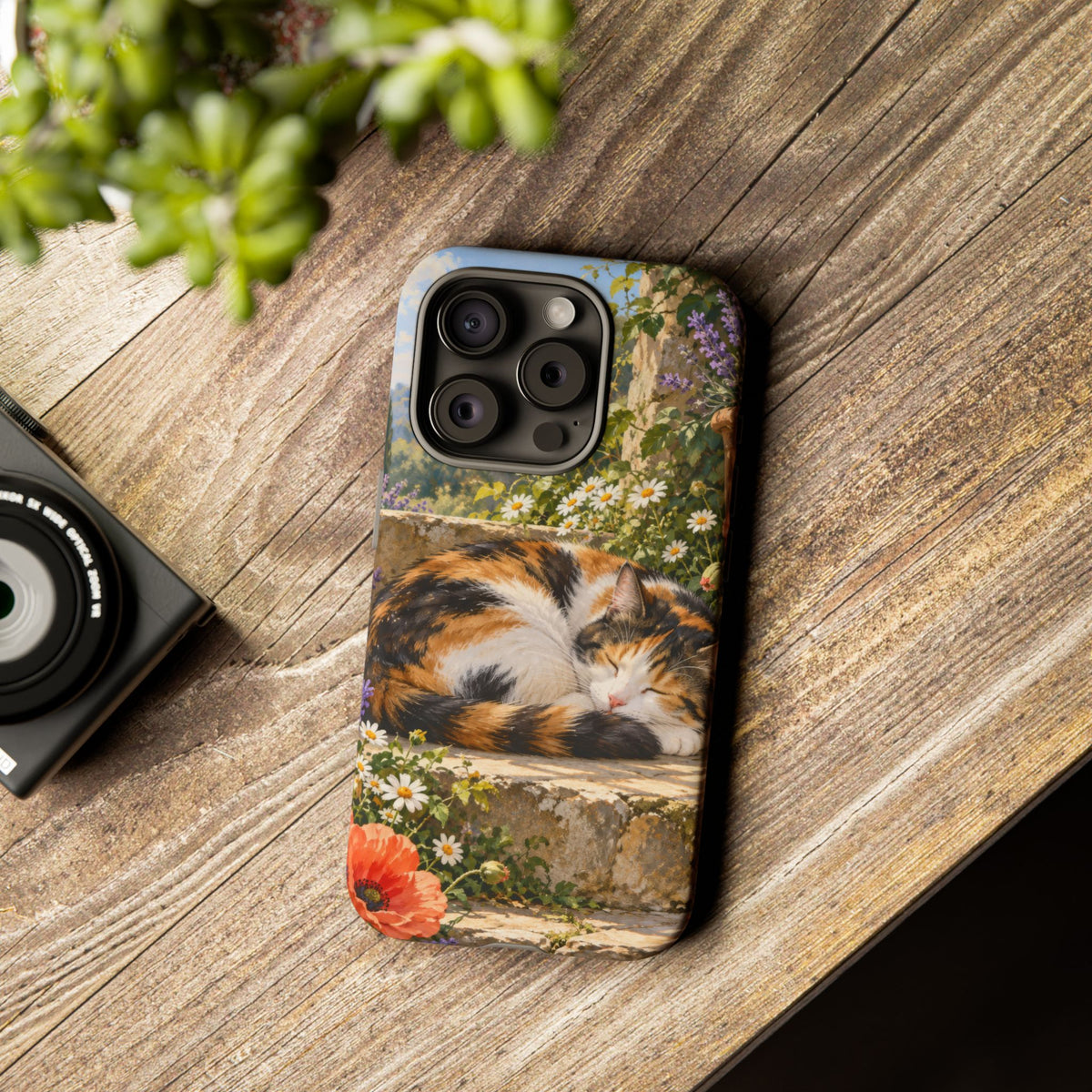 Garden Nap iPhone Tough Case | calico cat