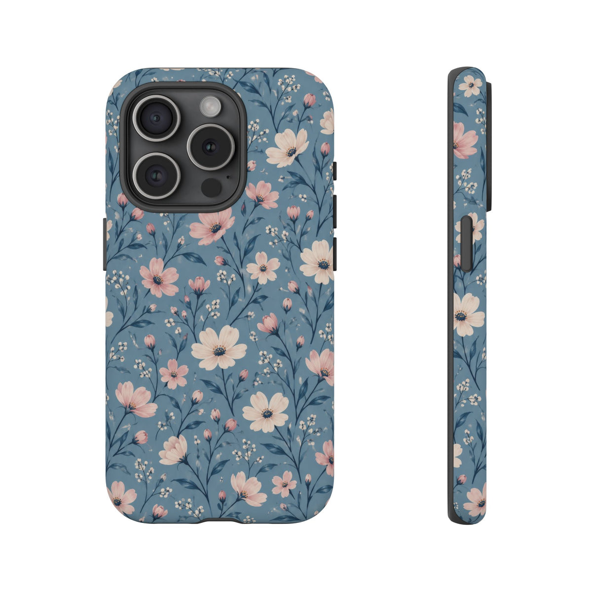 Blue Meadow iPhone Tough Case | Pink & Ivory Floral on Blue