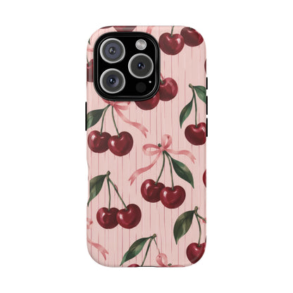 Cherry Ribbon iPhone Tough Case | cherry print
