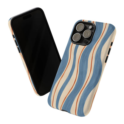 Blue Wavy Stripe iPhone Tough Case | Riviera Ribbons