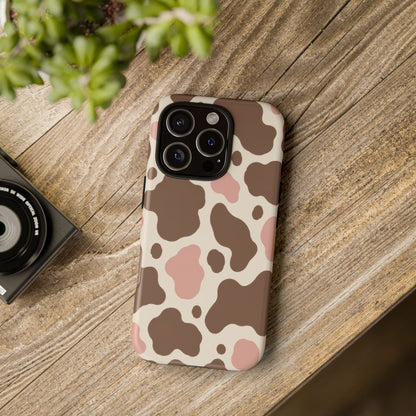 Mocha Blush iPhone Tough Case | Brown & Pink Cow Print