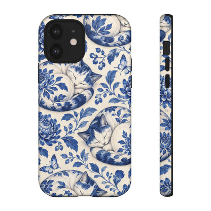 Porcelain Paws iPhone Tough Case | blue cat pattern