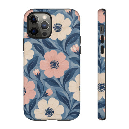 Petal Mosaic iPhone Tough Case | Pink & Ivory Floral on Blue