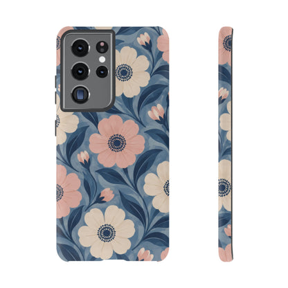Petal Mosaic Samsung Galaxy Tough Case | Pink & Ivory Floral on Blue