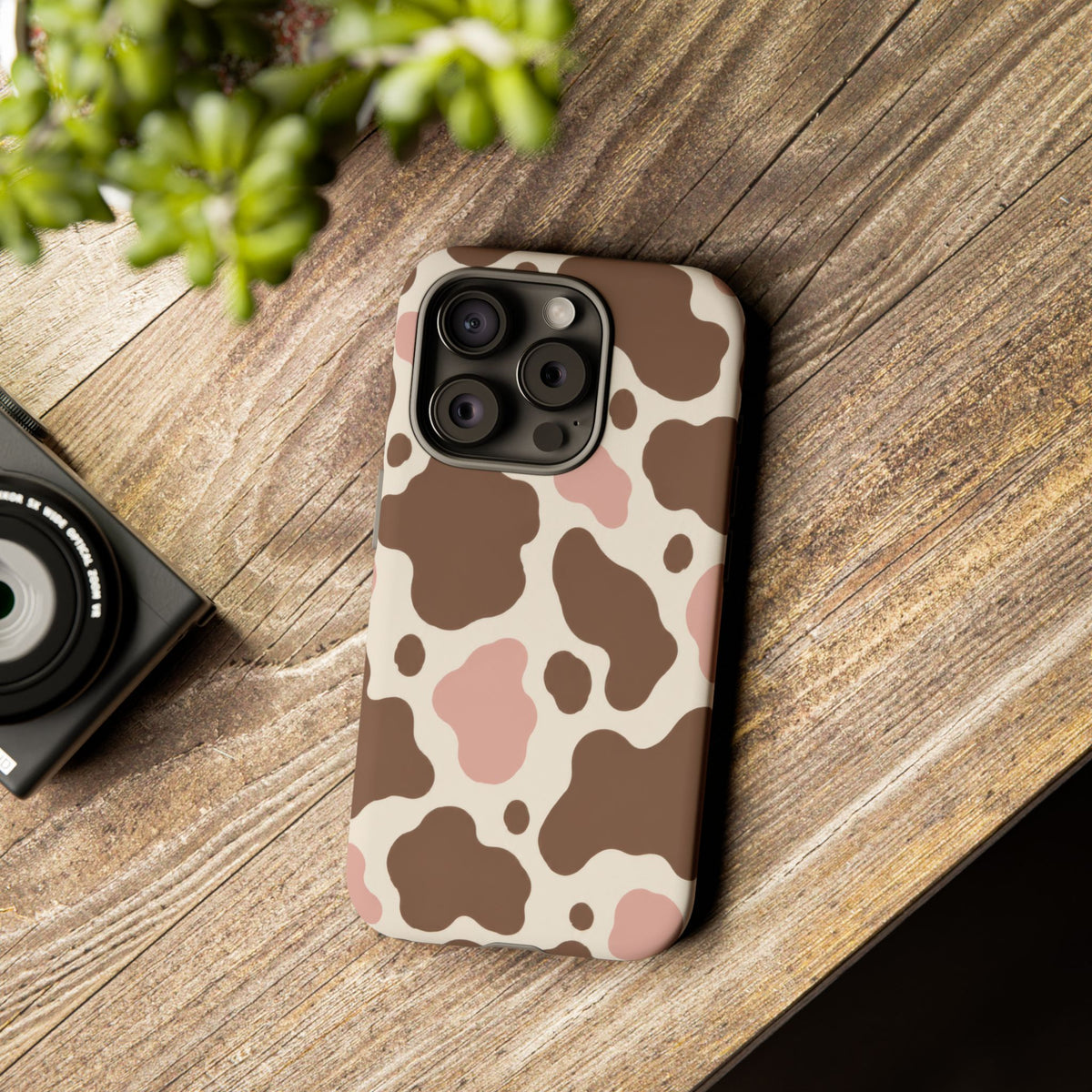 Mocha Blush iPhone Tough Case | Brown & Pink Cow Print