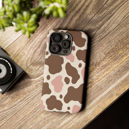 Mocha Blush iPhone Tough Case | Brown & Pink Cow Print
