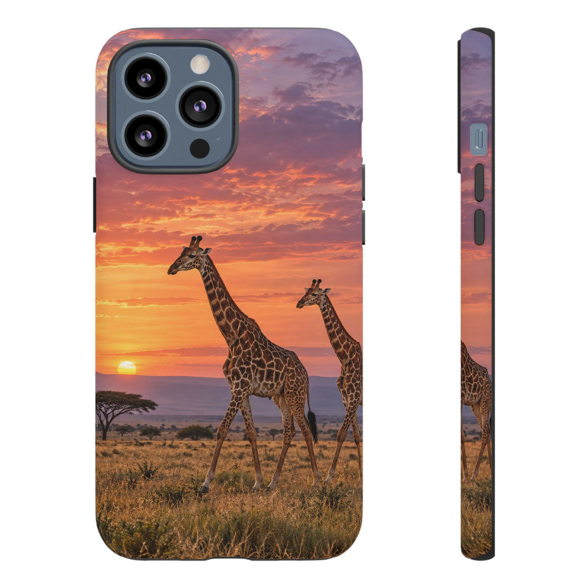 Giraffes in Rose Light iPhone Tough Case | giraffe landscape