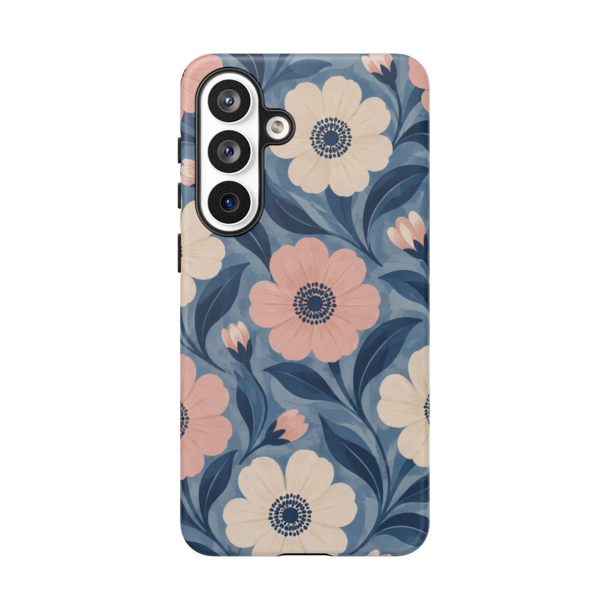 Petal Mosaic Samsung Galaxy Tough Case | Pink & Ivory Floral on Blue