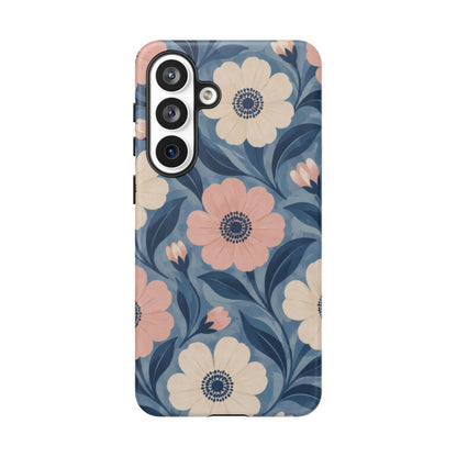 Petal Mosaic Samsung Galaxy Tough Case | Pink & Ivory Floral on Blue
