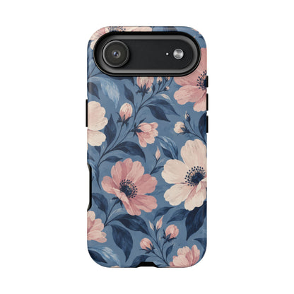 Dusk Blossom iPhone Tough Case | Pink & Ivory Floral on Blue