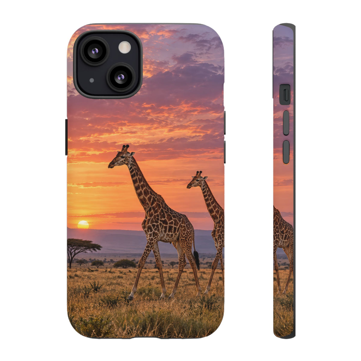 Giraffes in Rose Light iPhone Tough Case | giraffe landscape