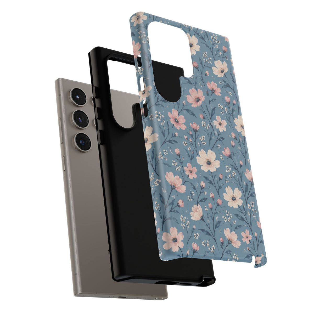 Blue Meadow Samsung Galaxy Tough Case | Pink & Ivory Floral on Blue