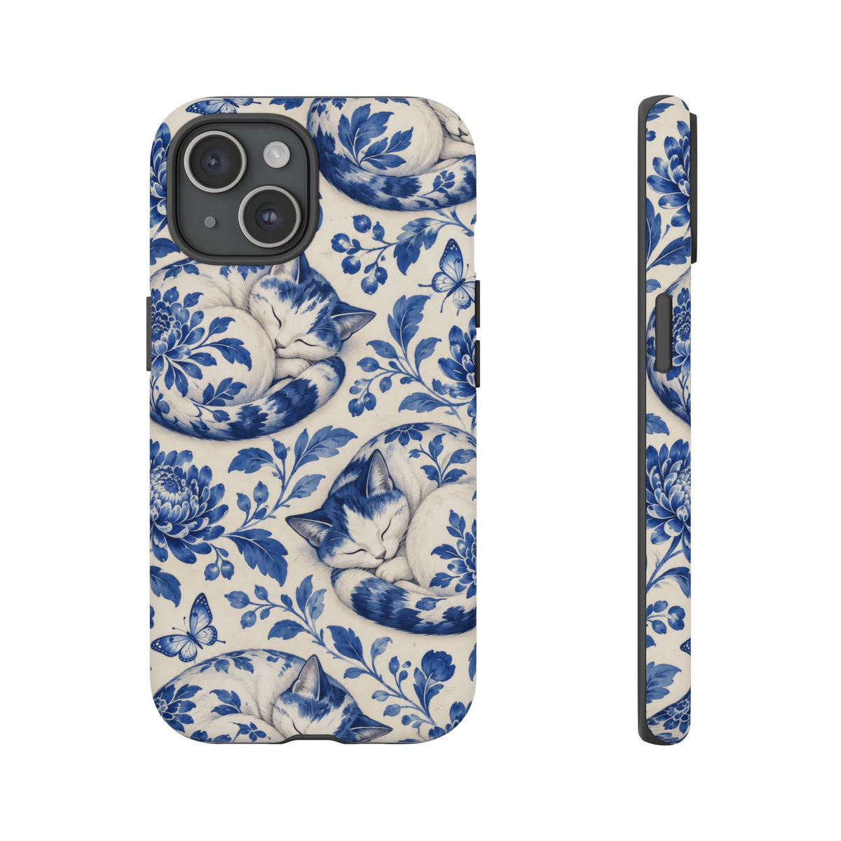 Porcelain Paws iPhone Tough Case | blue cat pattern