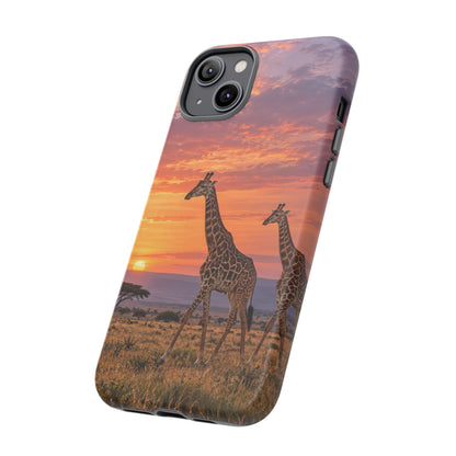 Giraffes in Rose Light iPhone Tough Case | giraffe landscape