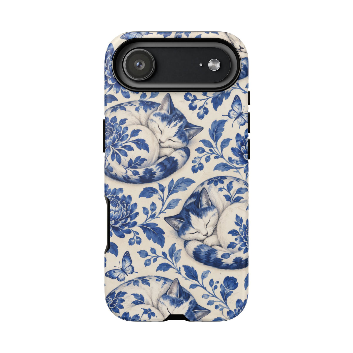 Porcelain Paws iPhone Tough Case | blue cat pattern
