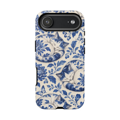 Porcelain Paws iPhone Tough Case | blue cat pattern