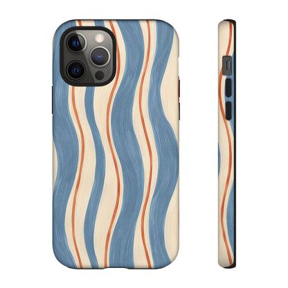 Blue Wavy Stripe iPhone Tough Case | Riviera Ribbons