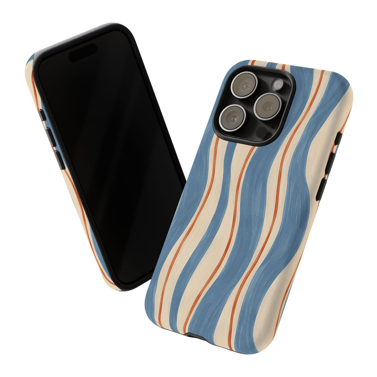 Blue Wavy Stripe iPhone Tough Case | Riviera Ribbons