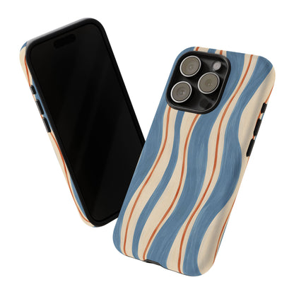 Blue Wavy Stripe iPhone Tough Case | Riviera Ribbons