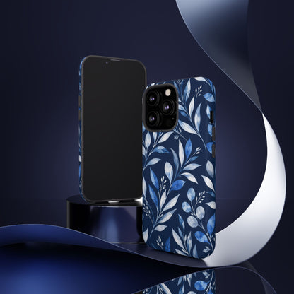 Blue Hour Botanical iPhone Tough Case | Blue Botanical Leaf Pattern