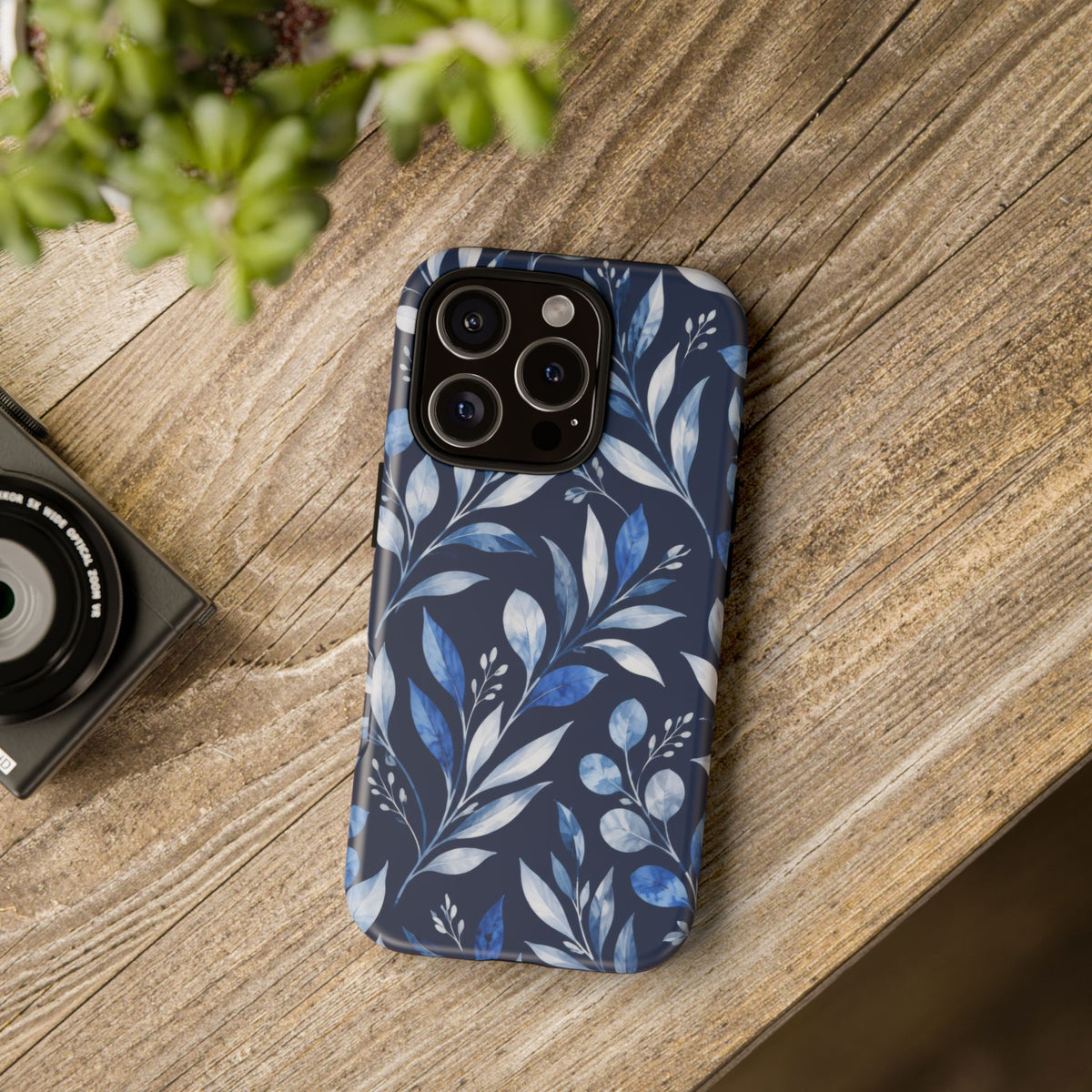 Blue Hour Botanical iPhone Tough Case | Blue Botanical Leaf Pattern