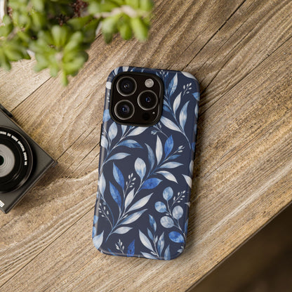 Blue Hour Botanical iPhone Tough Case | Blue Botanical Leaf Pattern