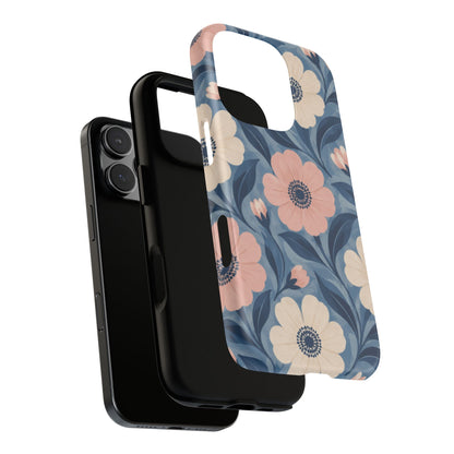 Petal Mosaic iPhone Tough Case | Pink & Ivory Floral on Blue