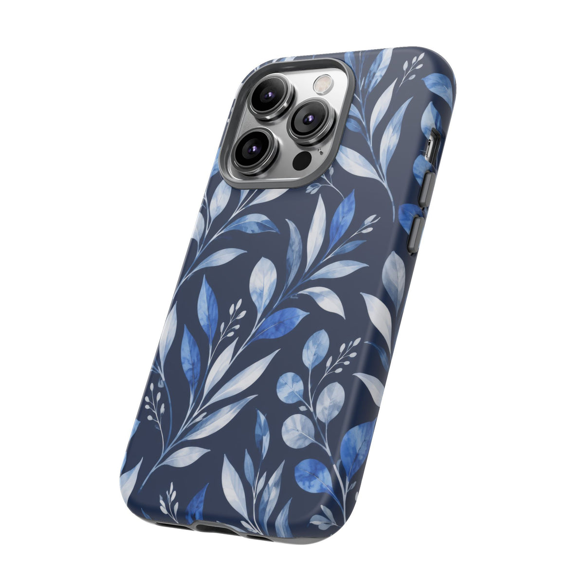 Blue Hour Botanical iPhone Tough Case | Blue Botanical Leaf Pattern