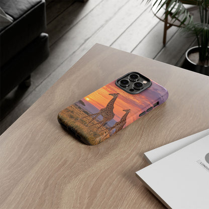 Giraffes in Rose Light iPhone Tough Case | giraffe landscape