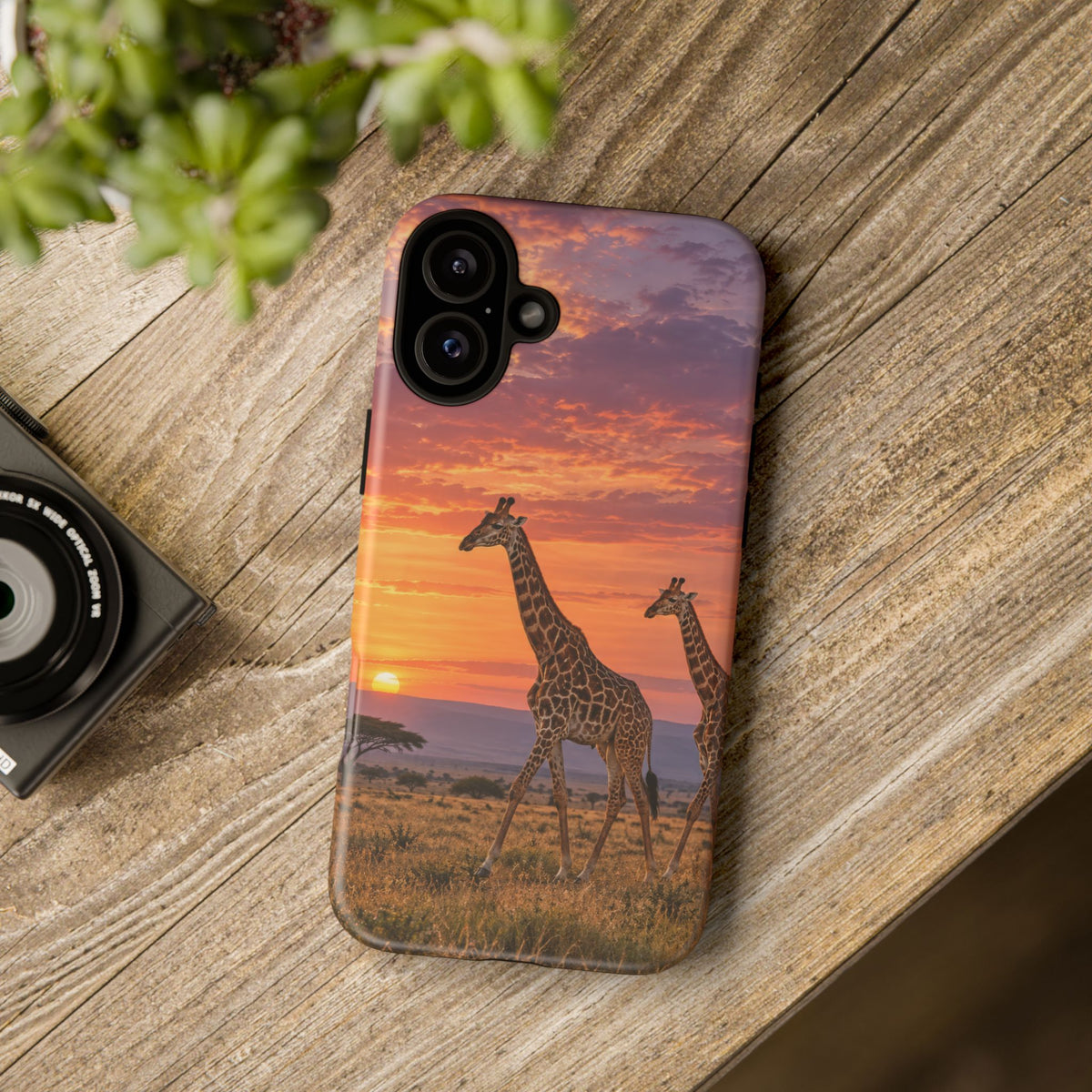 Giraffes in Rose Light iPhone Tough Case | giraffe landscape