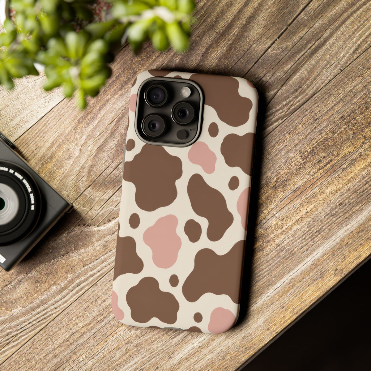Mocha Blush iPhone Tough Case | Brown & Pink Cow Print
