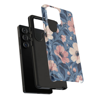 Dusk Blossom Samsung Galaxy Tough Case | Pink & Ivory Floral on Blue