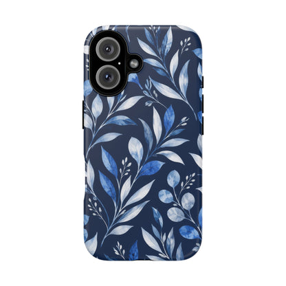 Blue Hour Botanical iPhone Tough Case | Blue Botanical Leaf Pattern
