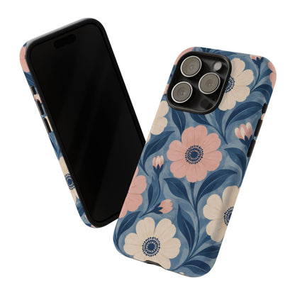 Petal Mosaic iPhone Tough Case | Pink & Ivory Floral on Blue
