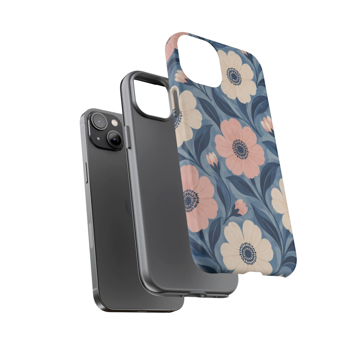 Petal Mosaic iPhone Tough Case | Pink & Ivory Floral on Blue