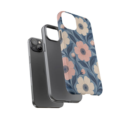 Petal Mosaic iPhone Tough Case | Pink & Ivory Floral on Blue