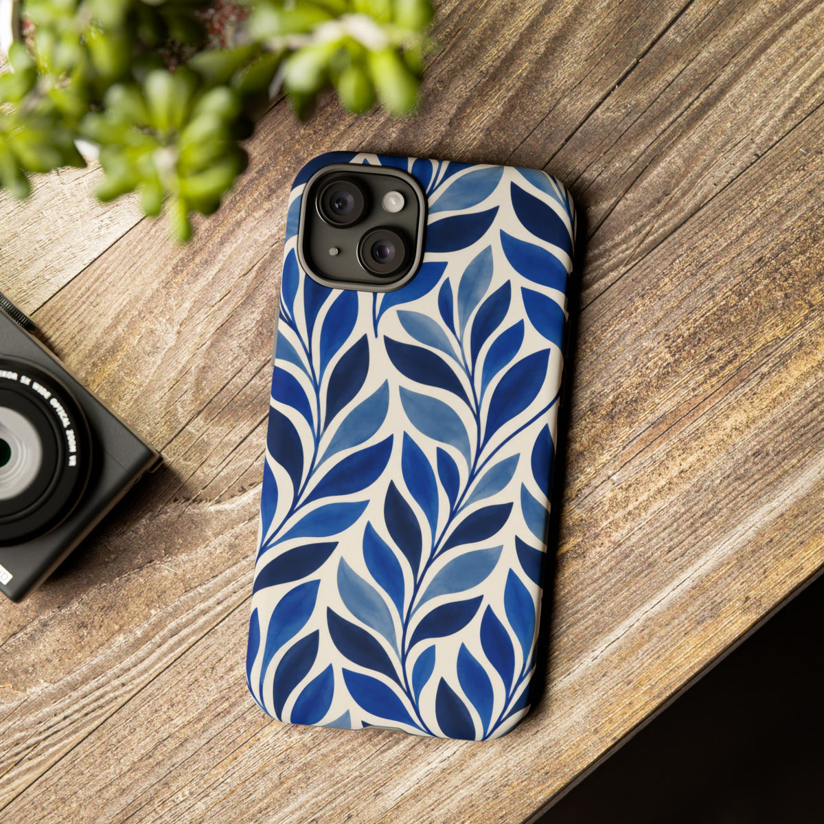 Cobalt Current iPhone Tough Case | Cobalt Blue Leaf Pattern