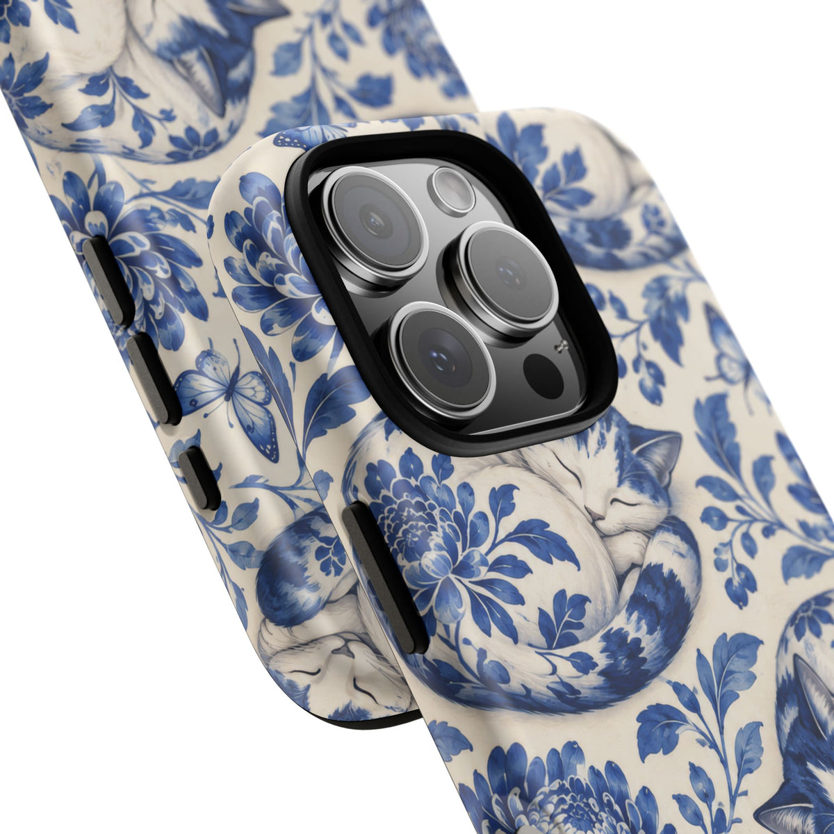 Porcelain Paws iPhone Tough Case | blue cat pattern